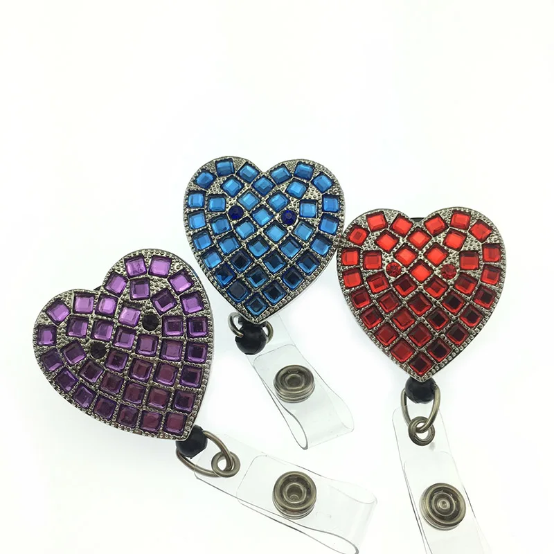 

Bling red Heart Retractable Badge Reel Badge Holder for ID Card, Key Cards with Swivel-Back Alligator Clip