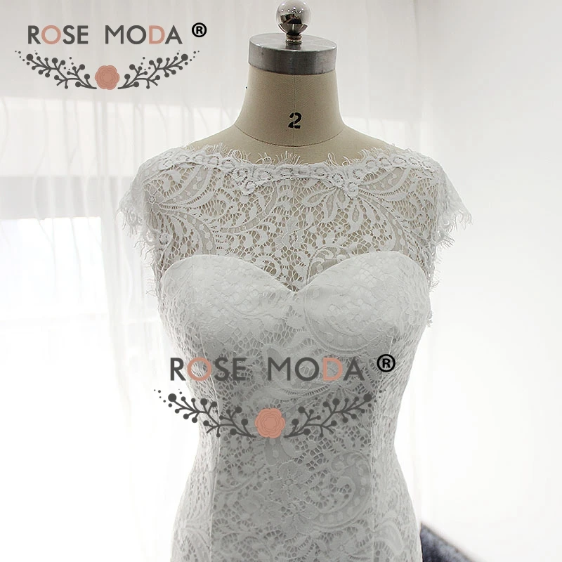 Rosa moda chantilly laço vestido de casamento com mangas de boné fotos reais