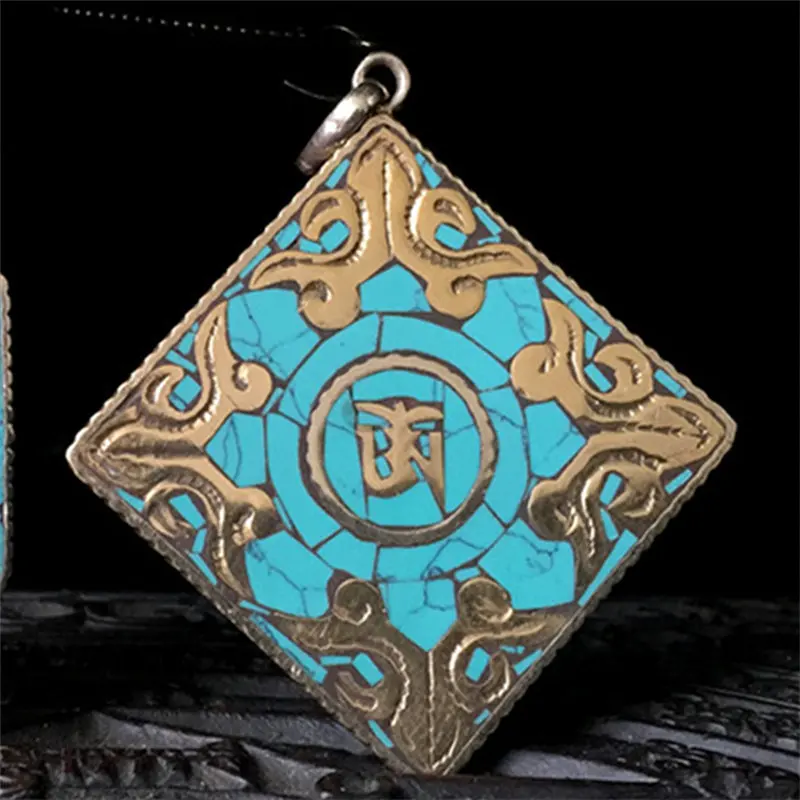 TBP080 Tibetan OM Amulet Pendant Chinese Vintage Lucky Cloud Square Pendants