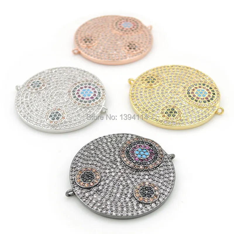 

28*25*3mm Micro Pave CZ Of Mixing Colors Round Of 3 Chakras Relief Connector Fit For Women As DIY Bracelets Accessory