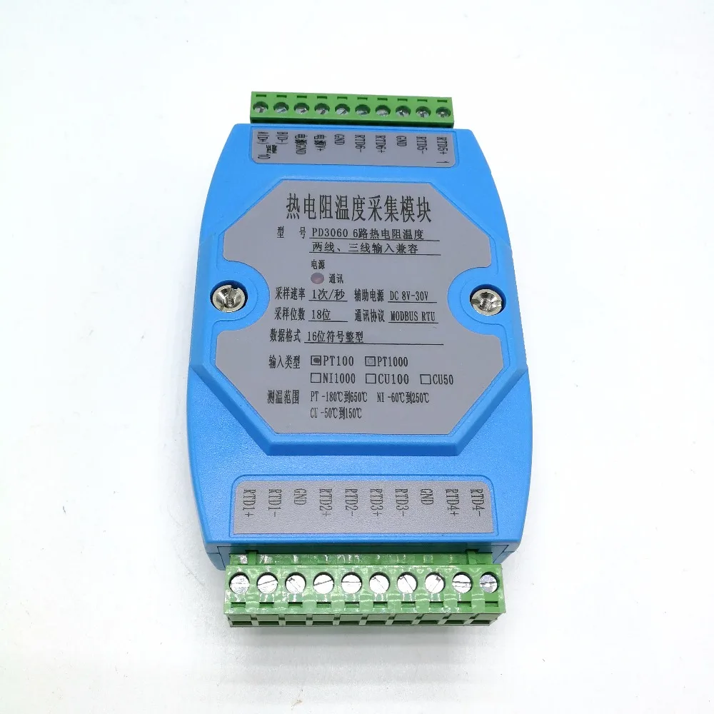 Transmissor de Temperatura Modbus Rtu Módulo de Aquisição de Temperatura Pt100 Pt1000 Vias