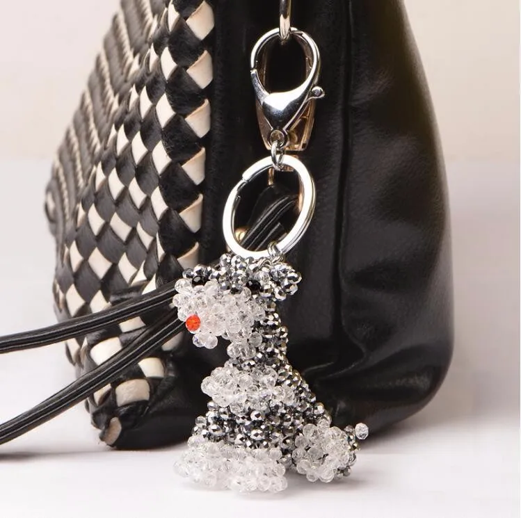 RongDe  Exquisite Hand woven lovely man-made crystal schnauzer Purse Bag Buckle HandBag Pendant For Car Keyrings