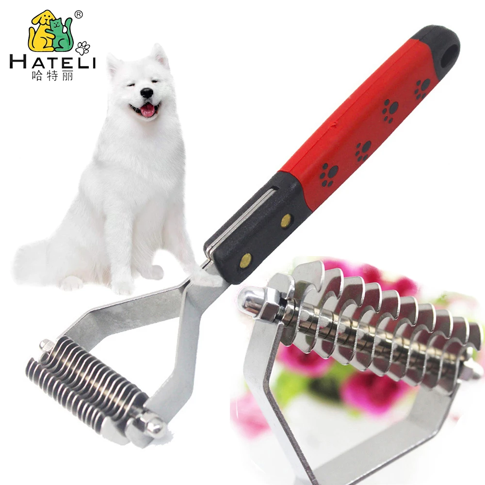 Hateli Pet Rakes Dog Fur Knot Cutter Cat Grooming Brush Pets Trimmer Comb Shedding Rake Short Long Hair Metal 10/13/18 Blades