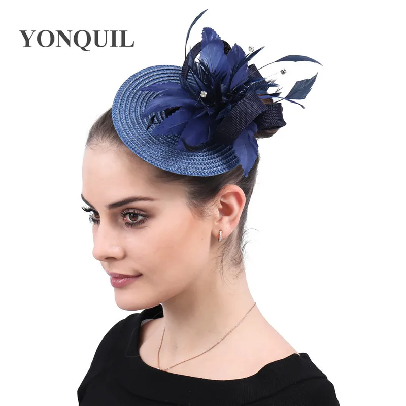 

Charming Wedding Fedoras Ladies Party Hat Fascinator Imitation Straw Headwear Clips And Feathers Church Elegant Hats For Women