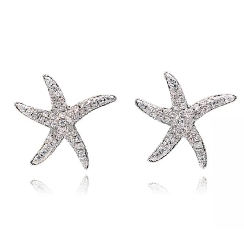 New Fashion Anti-allergic 925 Sterling Silver Jewelry  Micro-embedded Crystal Starfish Personality Exquisite Earrings   E037