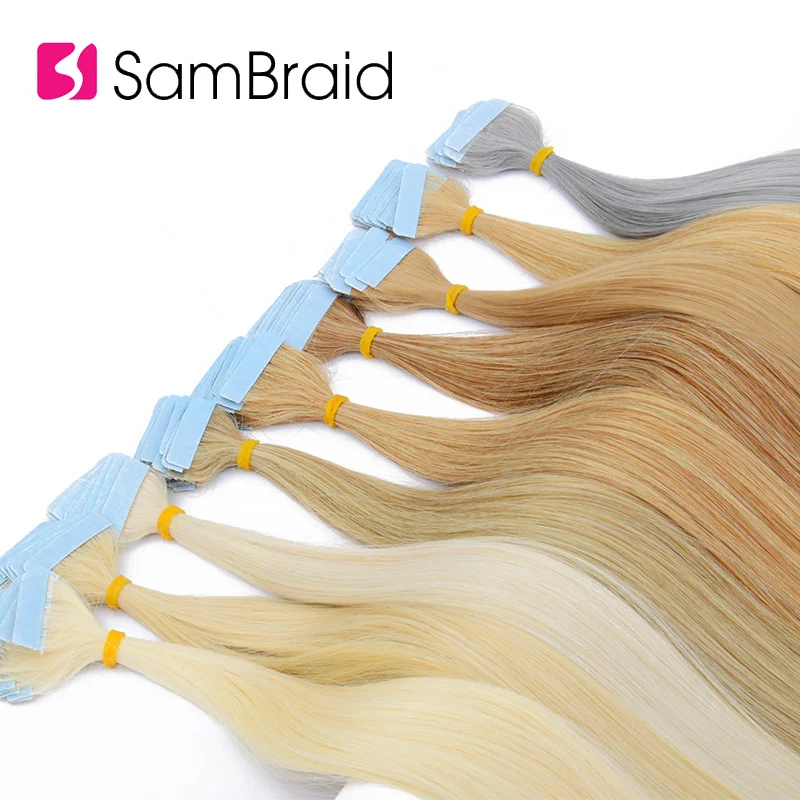 SAMBRAID Tóc Thẳng Da Sợi Ngang 22 Inch 40 Cái/gói Tóc Tổng Hợp Phần Mở Rộng Băng Keo Trong Tóc Nguyên Chất Màu 2 Mặt Băng