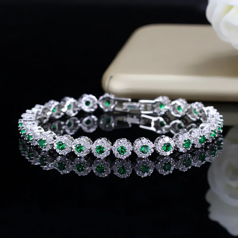 BeaQueen Lovely Colorful Flower Crystal White Gold Color Jewelry Micro Paved Cubic Zirconia Stone Cute Bracelets for Ladies B099