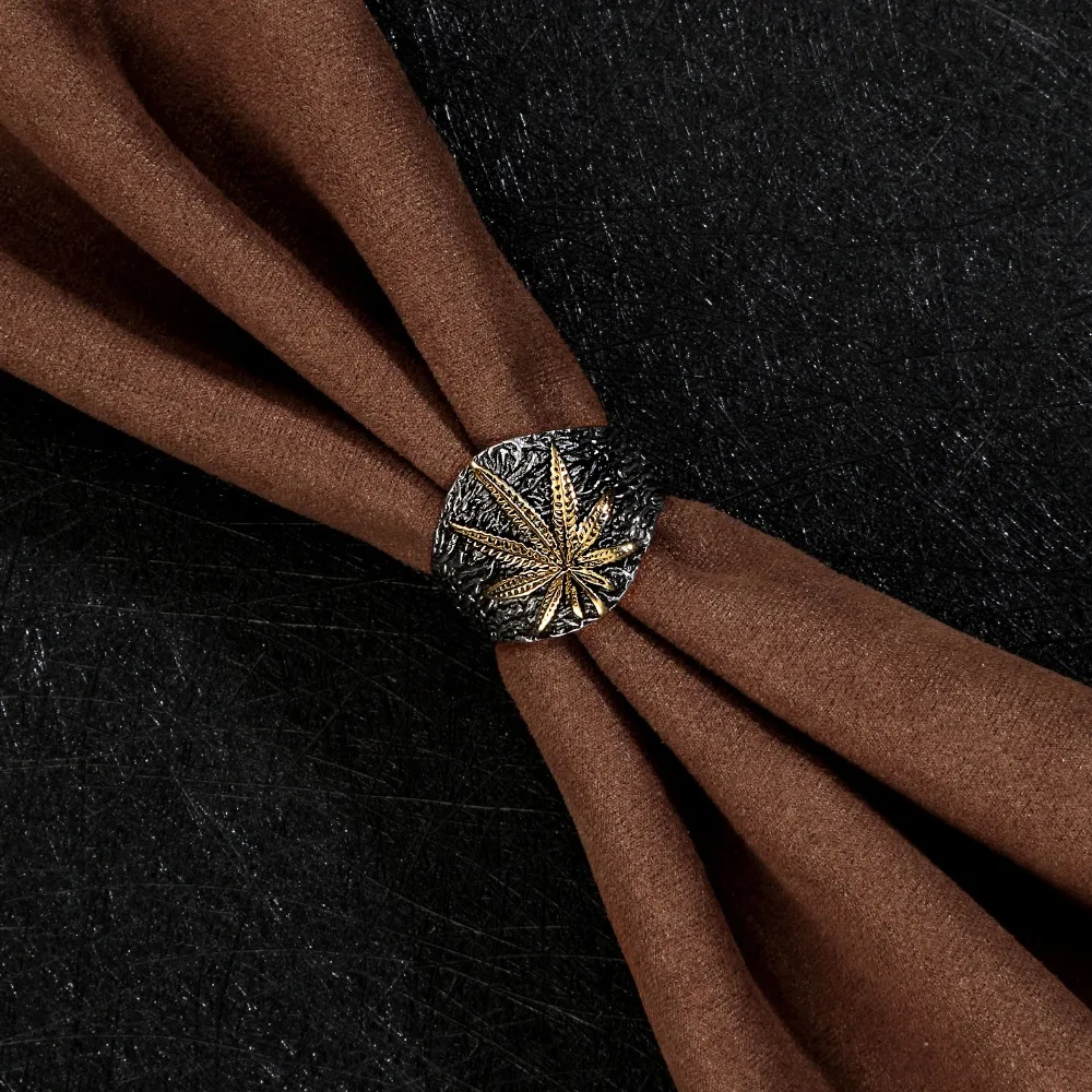 Maple Leaf Mens Stainless Steel Ring Hip hop Punk Style Gold Color Signet Ring For Rocker Mujer