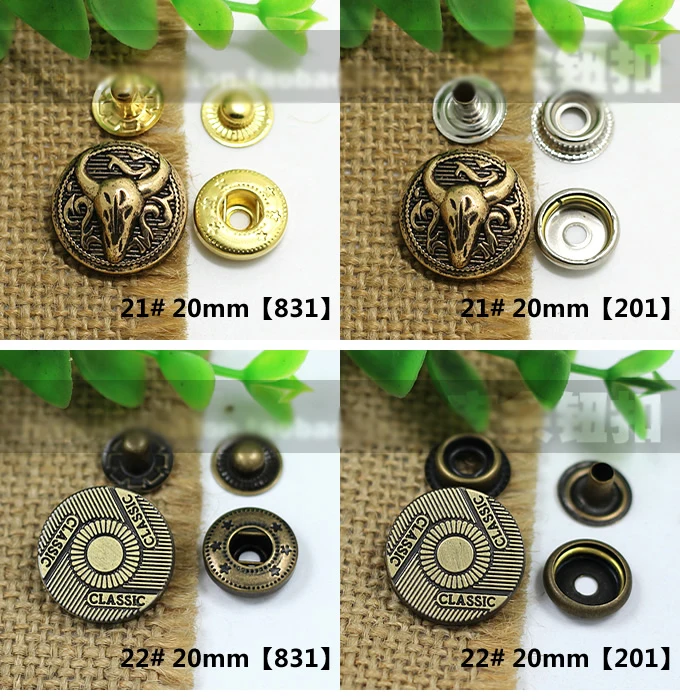 vintage design DIY metal snap button set leather craft clothes handmade bags accessories 50sets/lot