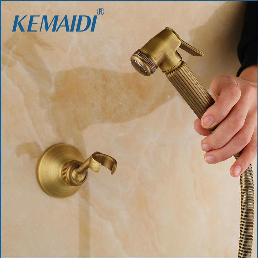 

KEMAIDI Antique Brass Bidet Faucets Wall Mounted Bathroom Shower Toilet Faucet With Hand Shower Bathroom Accessories