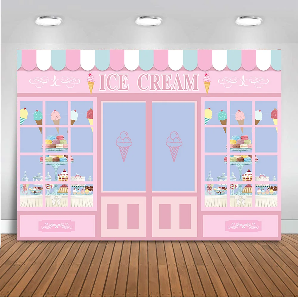 

Dessert House Girls Pink Background Newborn Baby Shower Backdrops Ice Cream Decoration Birthday Party