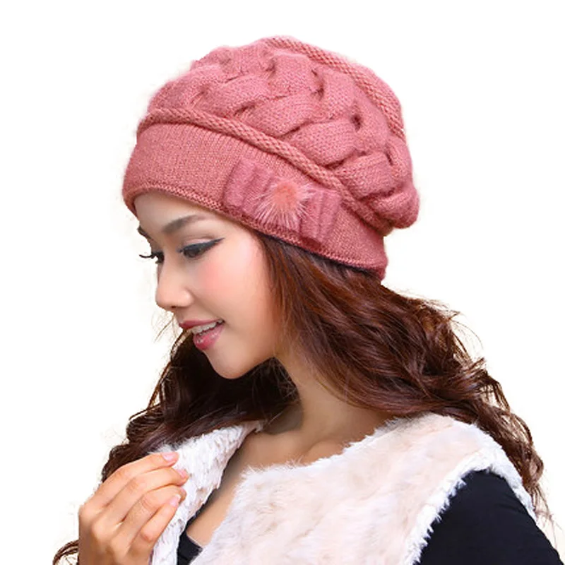 FS Fashion Rabbit Wool Women Caps Thermal Warm Skullies Double Layer Knitted Winter Hat Ear Protect Beanies Gorra Hats Invierno