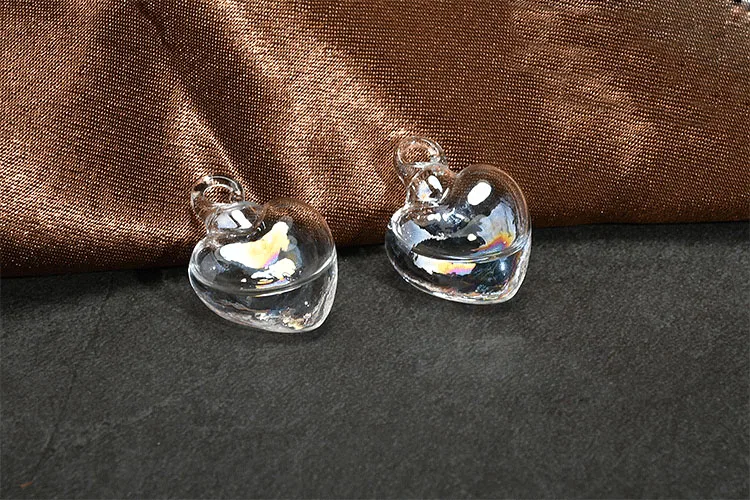 New style 10pcs/lot water core decoration 3D cartoon hearts shape Glass beads diy jewelry earrings pendants accessory