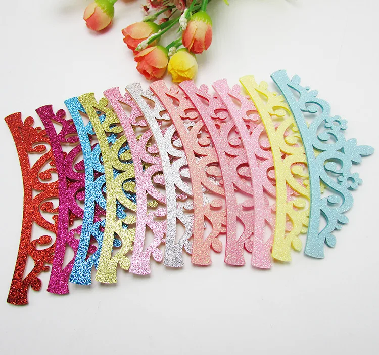 50pcs/lot glitter crown padded applique Crafts for headwear clip bands decorate DIY accessories 12*4.5cm