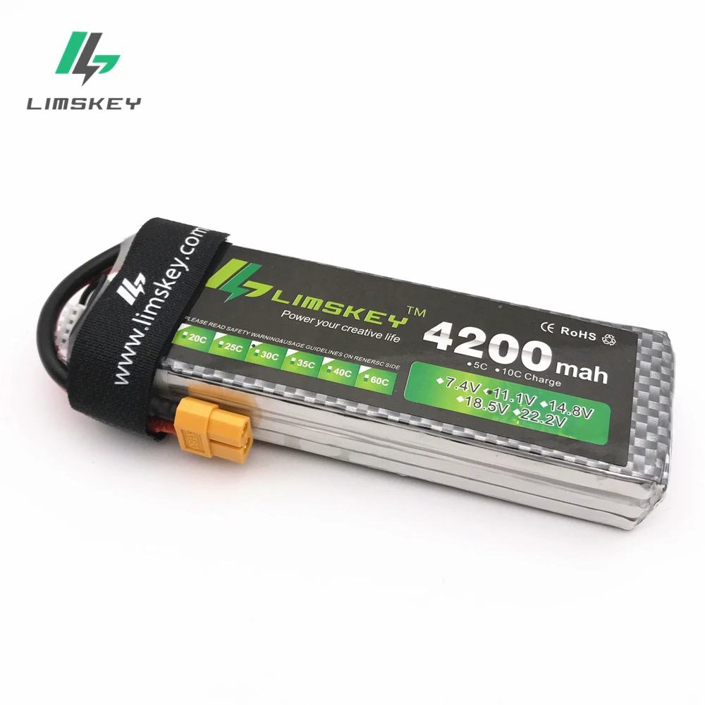 

Limskey Power Lipo Battery 11.1V 4200mAh 3S 30C Max 60C T Plug for RC Helicopter Qudcopter Car Airplane