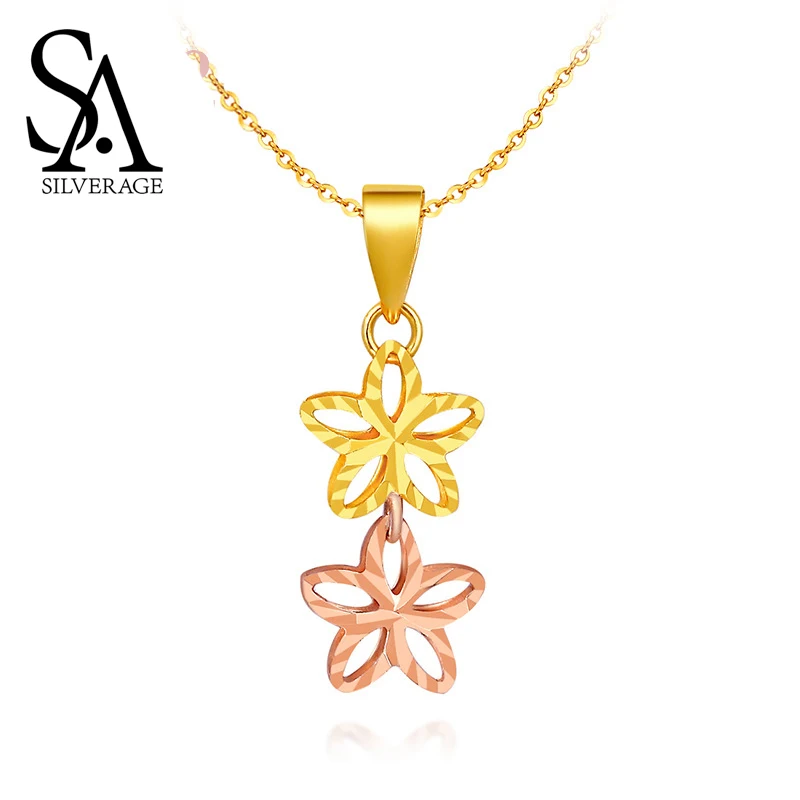 

SA SILVERAGE 18K Rose Gold Woman Pendant 2019 Chain Necklaces Real Rose Gold Jewelry Rose Platinum Yellow Gold Pendant Necklaces