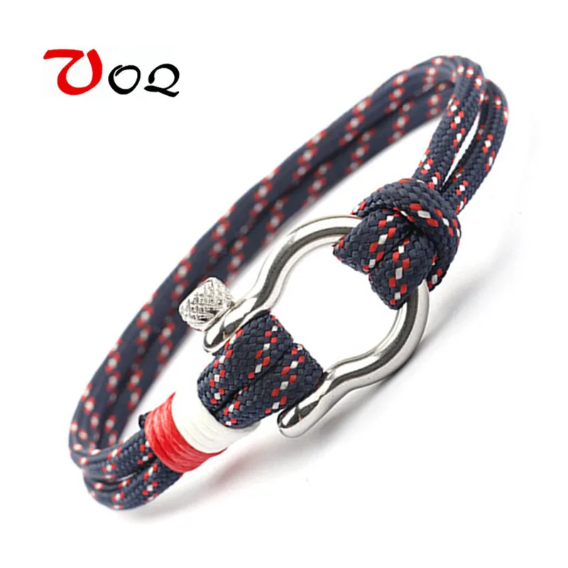 New Arrival Outdoor Camping Rescue Survival Bracelet Men Sports Paracord Braided Rope Horseshoe Buckle Stainless Steel Bracelet