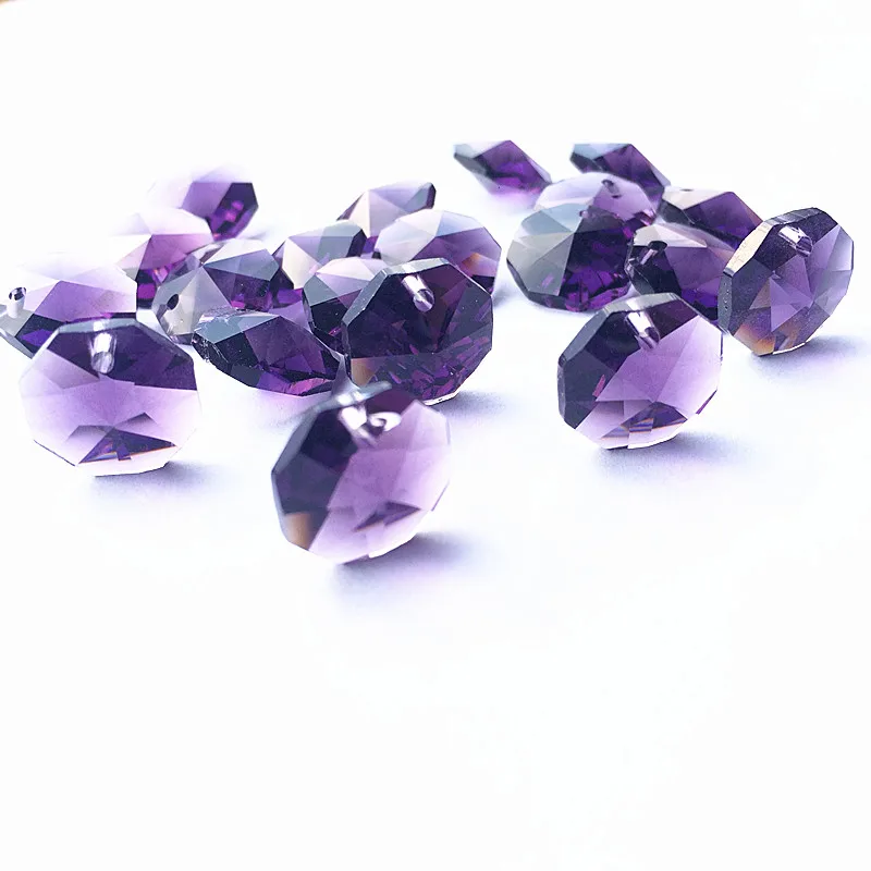 Best embellish 2000pcs/lot One Hole 14mm Violet Crystal Octagon Beads For Chandelier Hanging garlands Strands Lamp Parts decor