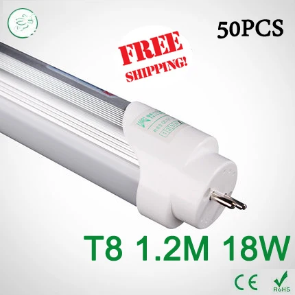 

50PCS 4ft LED Tube T8 1200mm 18W AC 85V-265V smd2835 Cold White / Warm White 4000K LED Fluorescent light via FedEx