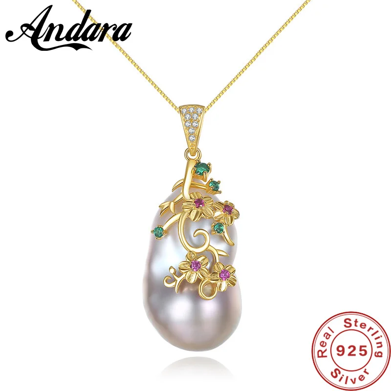 Special-Shaped Baroque Big Natural Pearl Pendant Necklaces Women 925 Sterling Silver New Fashion Chain Necklace