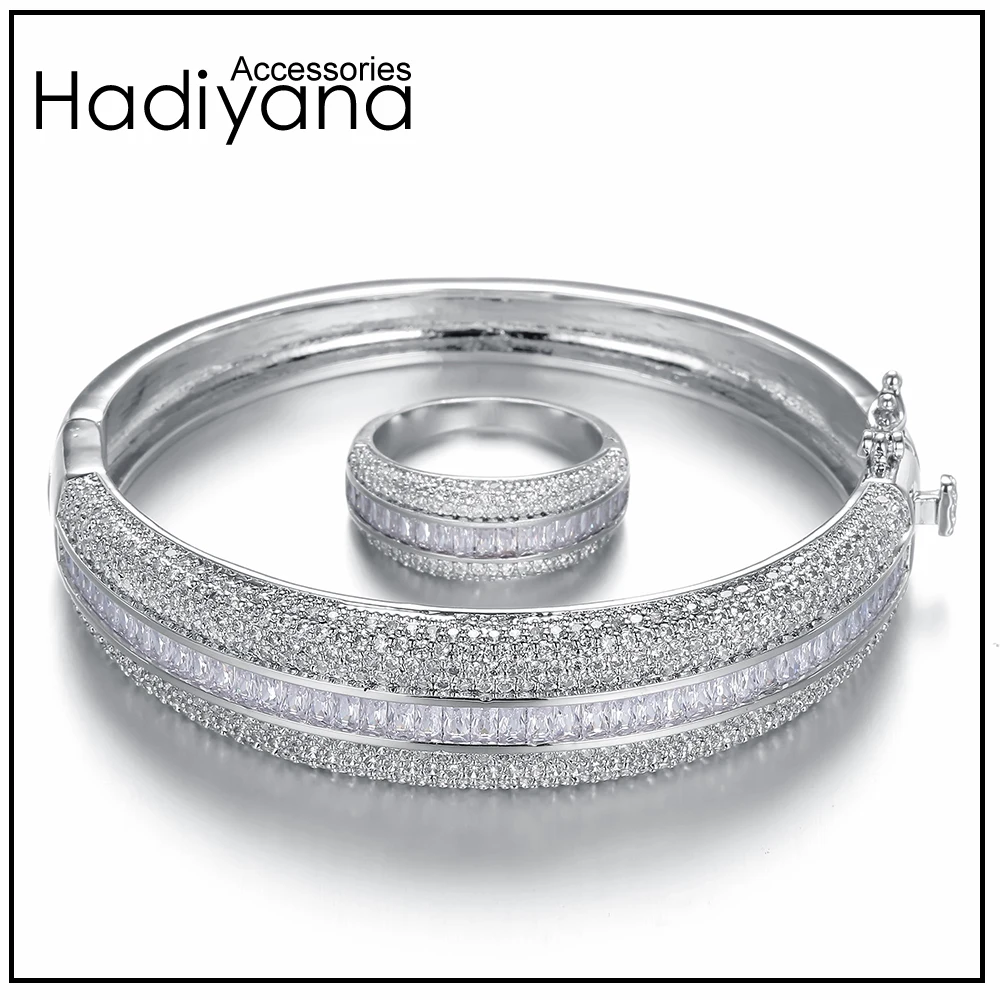 HADIYANA Sparkling Big Bangle With Shining Cubic Zircon Women 2pcs Bangle & Ring Sets As Gift For Special Her SZ028