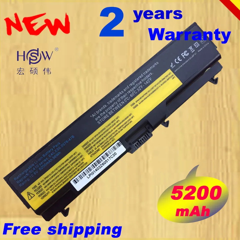 HSW 5200mah LAPTOP battery 10.8V FOR Lenovo ThinkPad E40 L512 T410 E50 E420 L520 E425 SL410 T420 E520 T510 E525 bateria