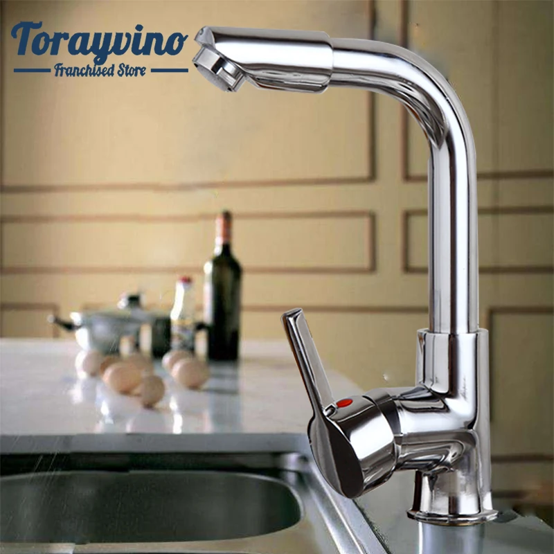 Torayvino Kitchen sink Faucet 360 Swivel Spout Deck Mounted Single Handle Hole Vessel Hot & Cold Mixer Tap Chrome Basin Faucet