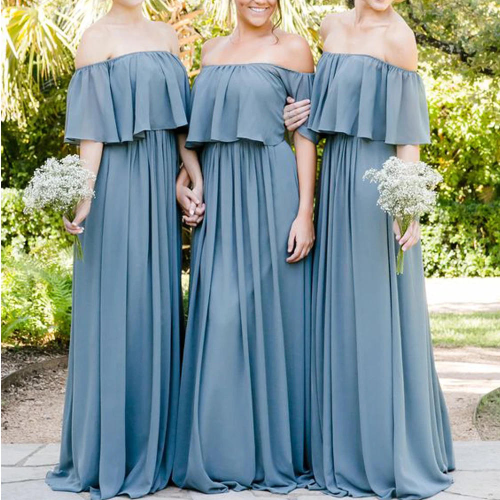 superkimjo bridesmaid dresses off the shouler ruffle a line chiffon long maid of honor dresses 2019 wedding party dresses