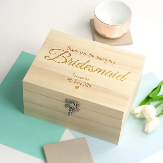 

personalize name text wooden wedding bridesmaid proposal Memory bespoken Box Keepsake gift Boxes birthday storage container