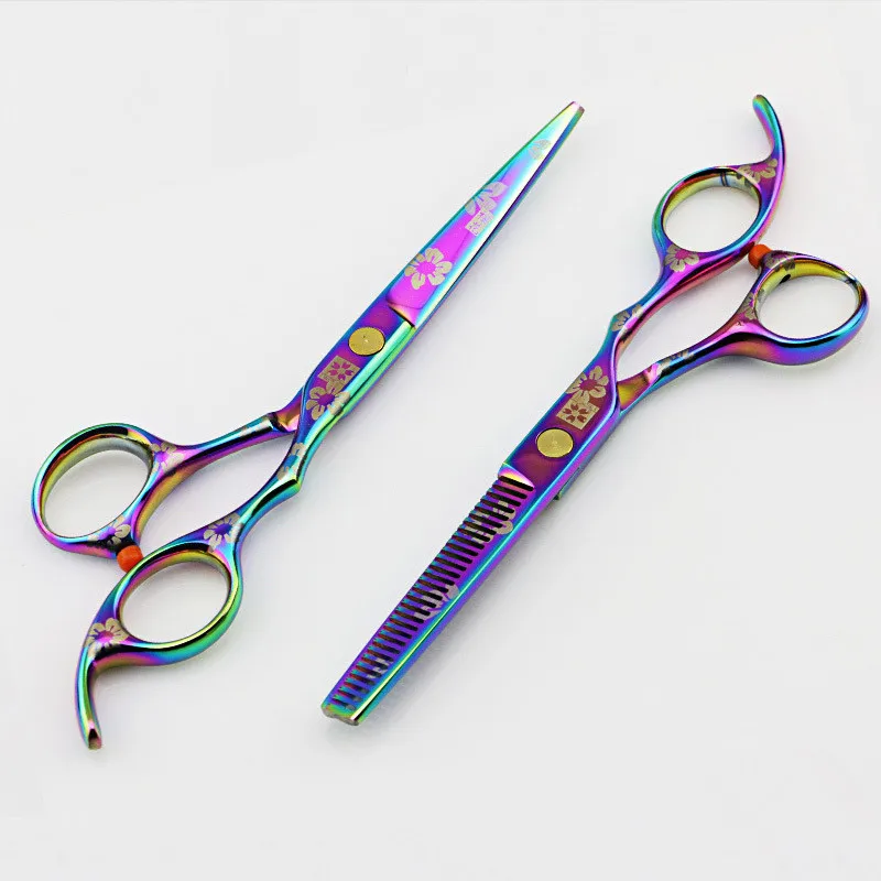 

Professional Japan 440c 5.5 6 '' purple Cherry hair scissors haircut thinning barber makas cutting shears hairdresser scissors