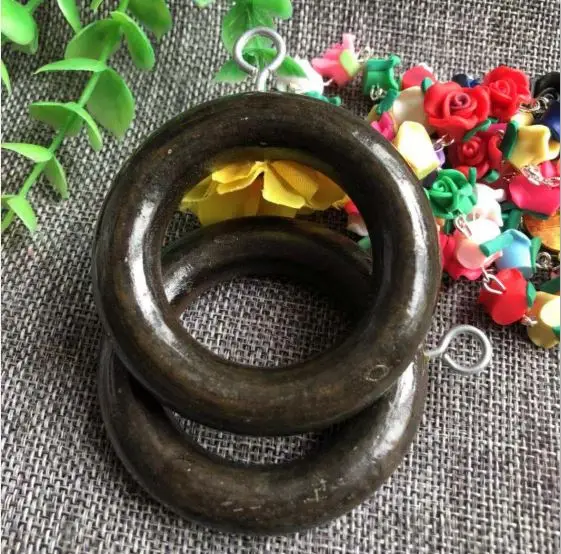 10pcs 64mm dark brown wood curtain ring / wood circle/curtain circle holder with metal color hook