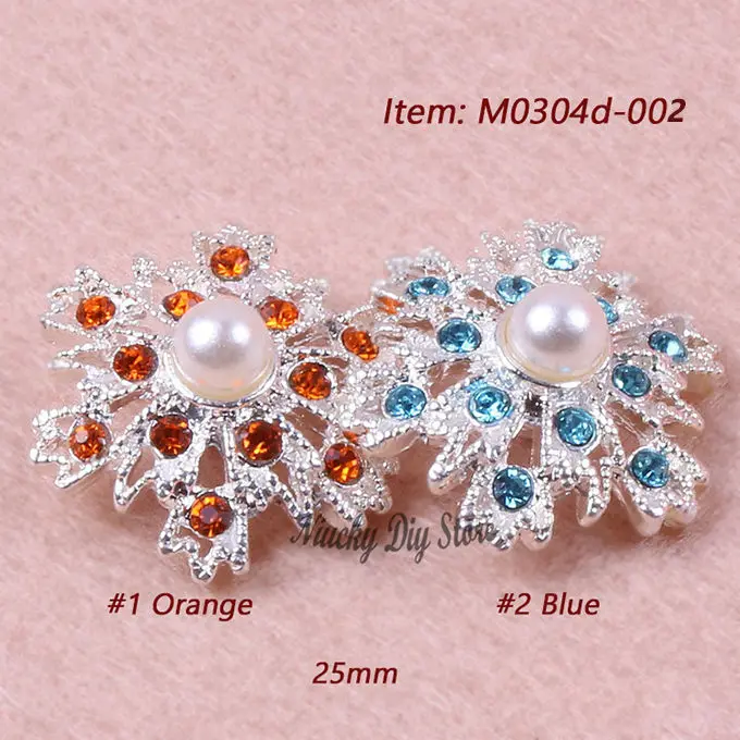 25mm snowflakes orange/blue rhinestone decoration accessories, pearls and rhinestone buttons shank metal