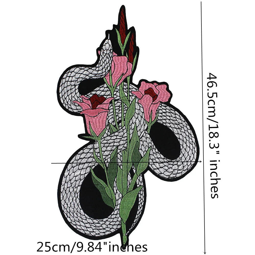Duży haft kwiat wąż żelazko na plecach naszywki naszywki naklejki na ubrania kurtka zdobione materiały krawieckie TH1314