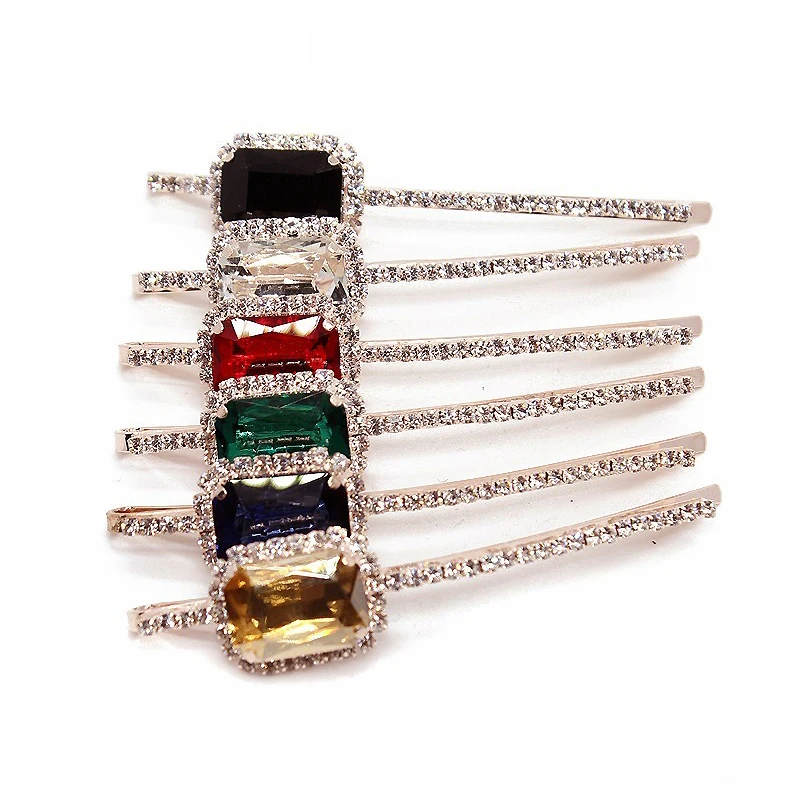 1 para eleganckie koreańskie modne akcesoria do włosów luksusowe granatowe kamienne kryształowe spinki do włosów Rhinestone spinki do włosów slajdów dla kobiet dziewczyn