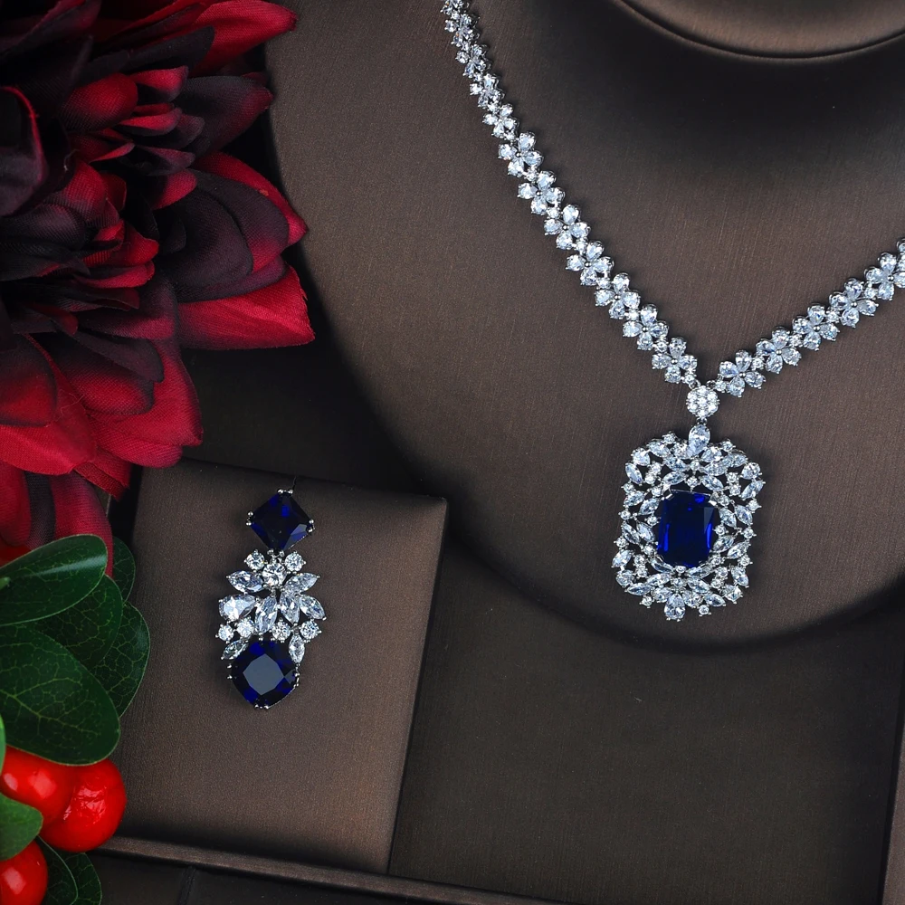 HIBRIDE تألق الحجر الأصفر مكعب الزركون مجموعات مجوهرات المعلقات الطويلة انخفاض القرط قلادة مجموعة فستان اكسسوارات N-639 #4