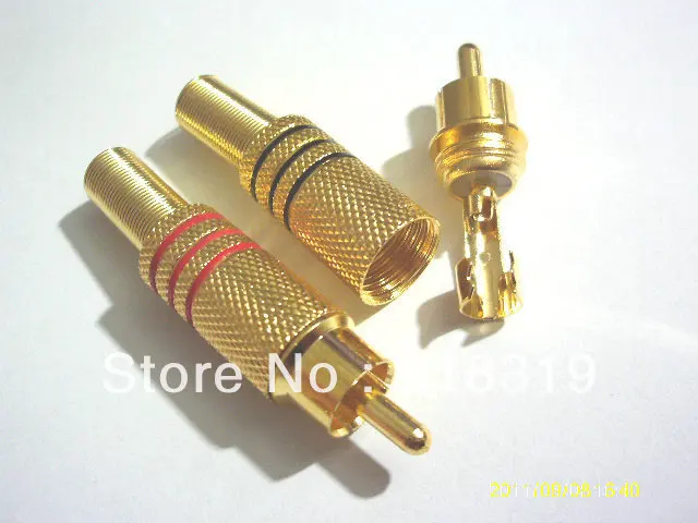 200 pcs Gold Plated RCA Plug Audio Male Connector W Metal Spring 100pcs Black + 100pcs red