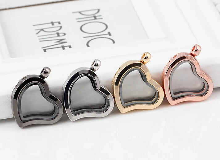 

10PCS/lot 5Colors Smooth Plain Heart Floating Locket Living Glass Memory Locket Pendant For Women