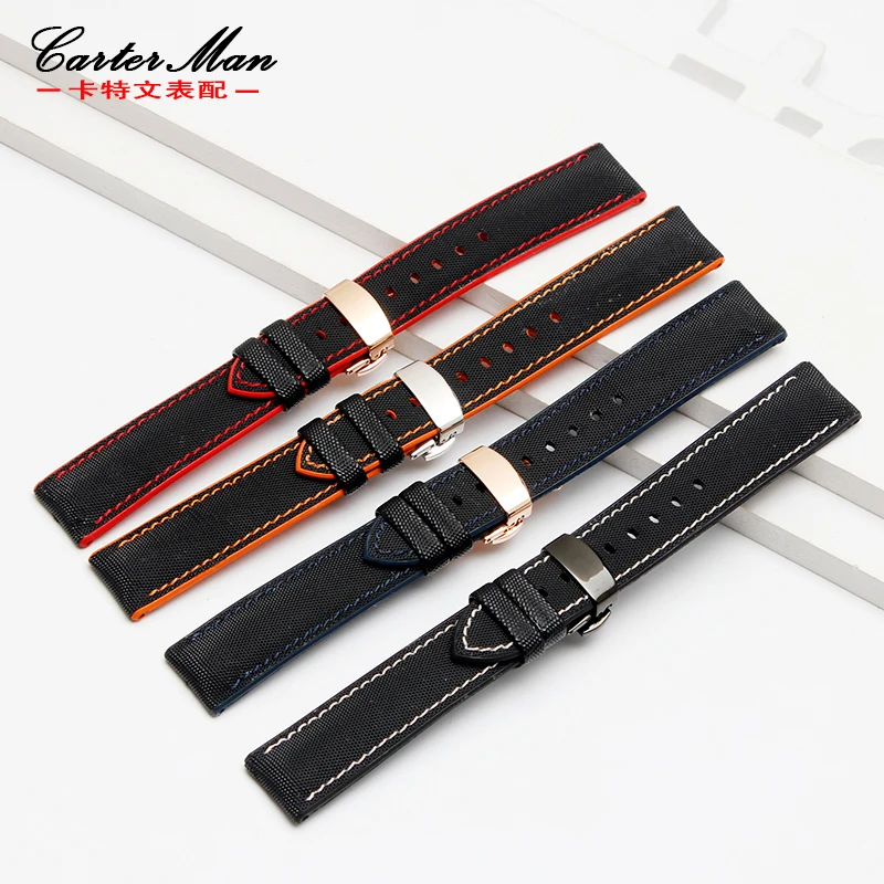 20mm 22mm 24mm Nylon Leather Watch Strap Black General Watch Band for Omega Seamster 300 Seiko Hamilton Certina Citizen Bracelet