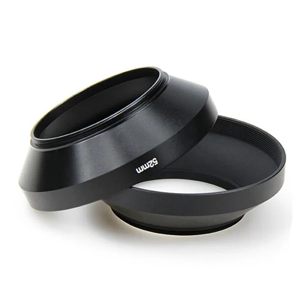 Pare-soleil en métal avec vis à grand Angle, 49 52 55 58 62 67mm, trompette + capuchon d'objectif