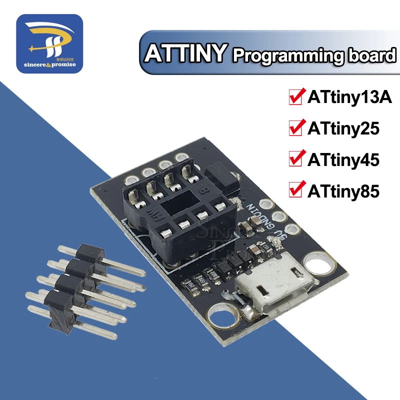 Pluggable ATTINY Development Board For ATtiny13A/ATtiny25/ATtiny45/ATtiny85 Programming Editor Micro Usb Power Connector