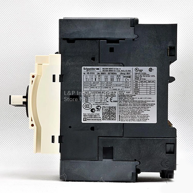 Original Schneider Electricity GV3-P65 Motor Circuit Breaker Protection 940541 GV3P65 48-65A 3P Knob EverLink BTR Screw Terminal