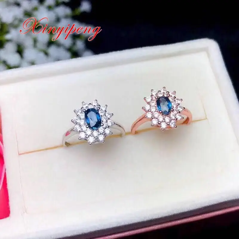 

Xin yi peng 925 silver inlaid natural singular sapphire ring women ring Simple