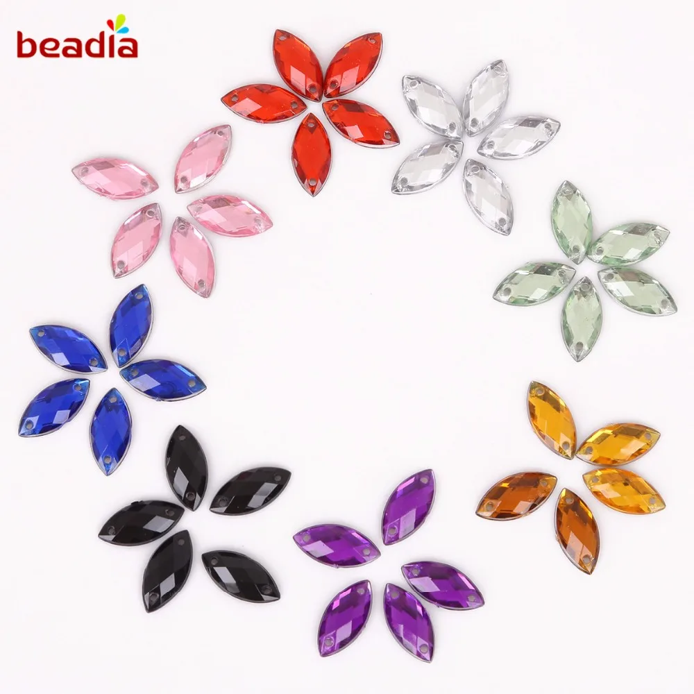 7*15mm 50Pcs 10Colors Crystal Acrylic Rhinestone Beads Sew 2 Holes For Dancing Dress Clothing Shoes Wedding Decoration DIY Craft