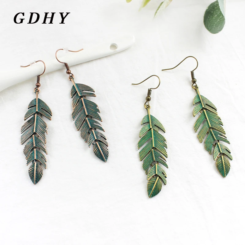 GDHY Boho Green Leaves Tassel Drop Earrings Bohemian Ethnic Alloy Dangle Drop Earrings Jewelry For Women Earrings Jewelry