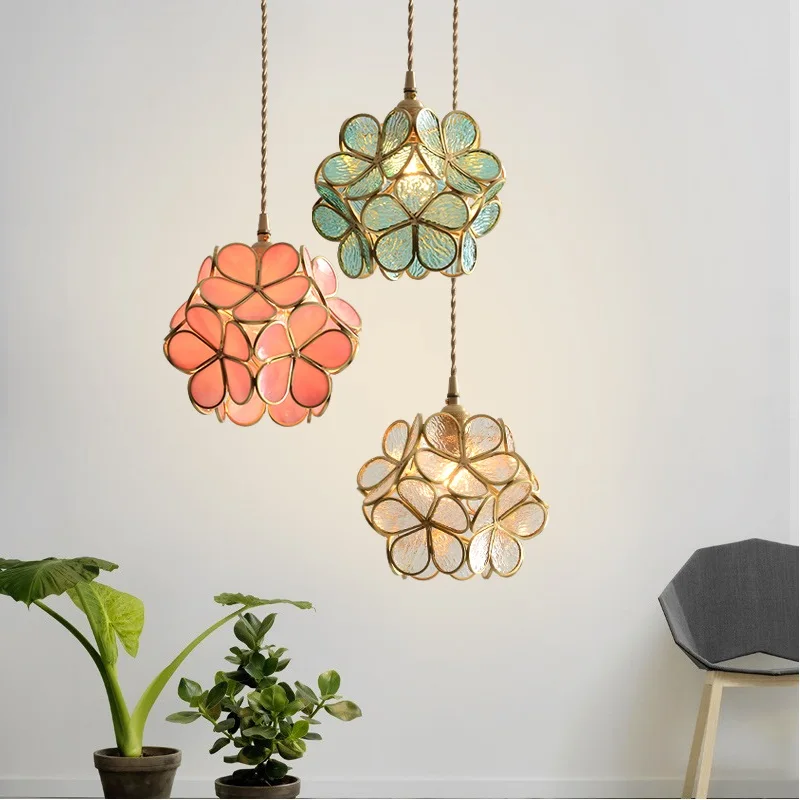 

New Nordic Restaurant Petal Children Copper pendent lamps Dinning Room Pendengt lighting Bedroom Beside Decoration Copper lamps