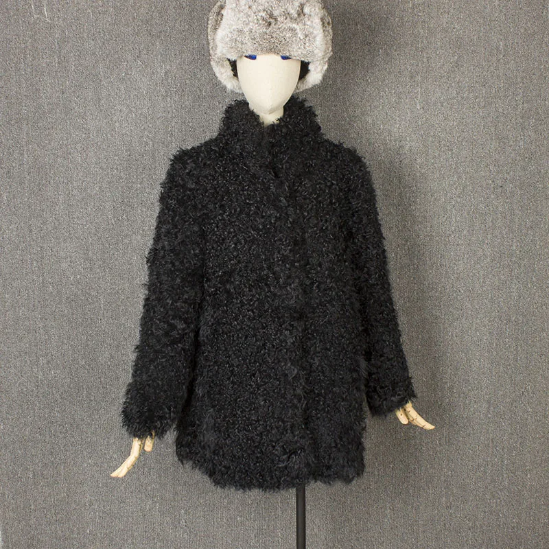 Sheepskin Coat สตรีเสื้อขนสัตว์ Lamb ขนสัตว์ธรรมชาติ100% Furreal Fur Coat