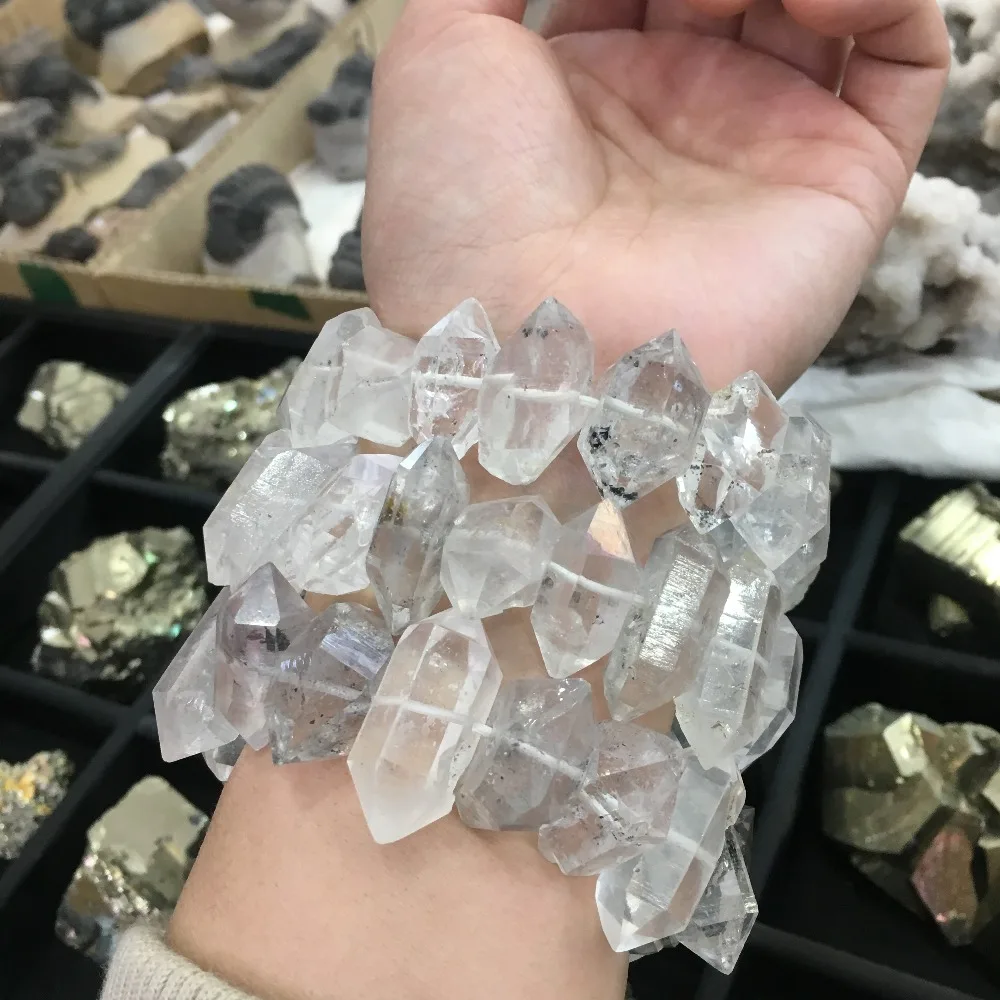 1pcs natural stones and minerals herkimer diamond bracelet rough stone bracelet healing crystals clear quartz crystal bracelet