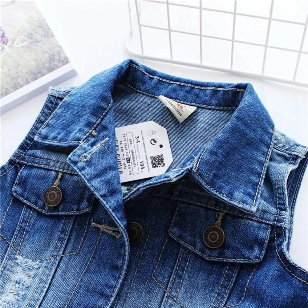 3-14T Top Quality Brand Spring Kids Vest Jeans Jacket Denim Outerwear Flower Printed Clothes Kids Jeans Vest  Children Clothing