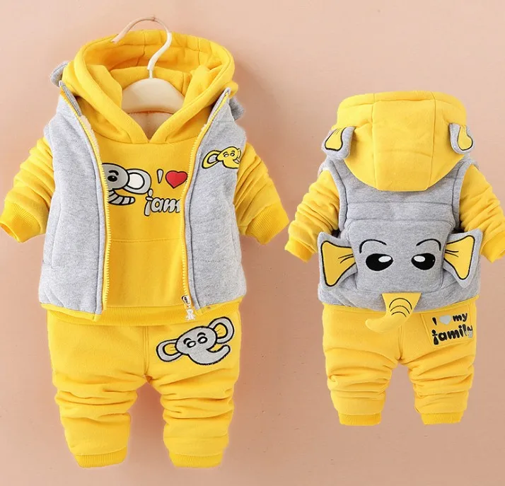 Winter kid clothes sets thick Keep warm Casual cotton 3D Dinosaur Elephant boy girl Plus thick velvet 3PCS baby clothes clothing