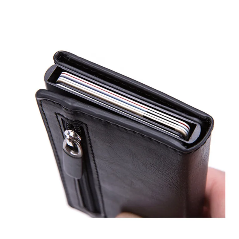 

Vintage Antitheft Men Credit Card Holder Blocking Rfid Wallet Leather Unisex Security Information Aluminum Metal Purse fashion